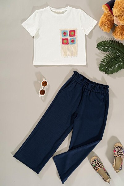 FOR YOU MODA Detail an der Brusttasche, marineblaues Hosen-Set