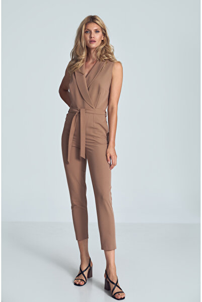 Figl Elegant women's jumpsuit - sleeveless jumpsuit - brown M716 size S