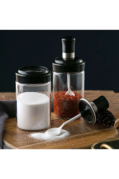 genric Glass spice jar set with lid and spoon, 3 pieces, 250ml capacity 00055