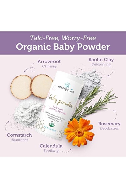 era organica Era Organics Talc-Free Baby Powder 90 ml (USDA Organic, Non-GMO, Cruelty-Free)