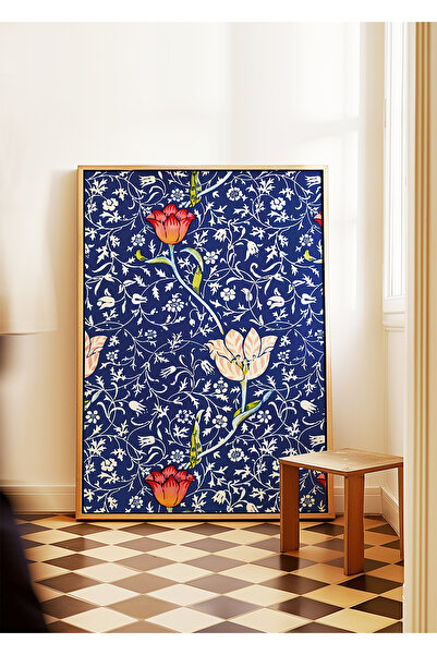ARTHOUSECOLLECTIVE William Morris Poster - Red Flowers Blue Decor - Unframed Poster in Table Dimensions