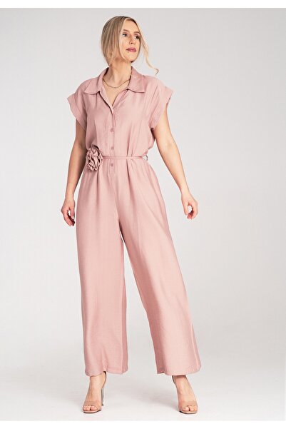 Figl Loose-fitting jumpsuit - Short sleeve jumpsuit - Pink M1177 Universal