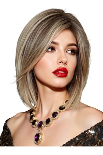 The Casius. Bob wig with bangs, 25 cm, light highlighted brown with dark roots - The Casius