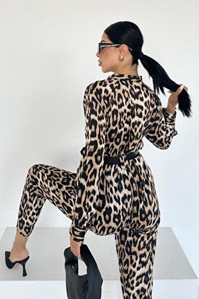 Lijuri Leopard Print Long Sleeve Stylish Belted Jumpsuit 066 R8-E-K2