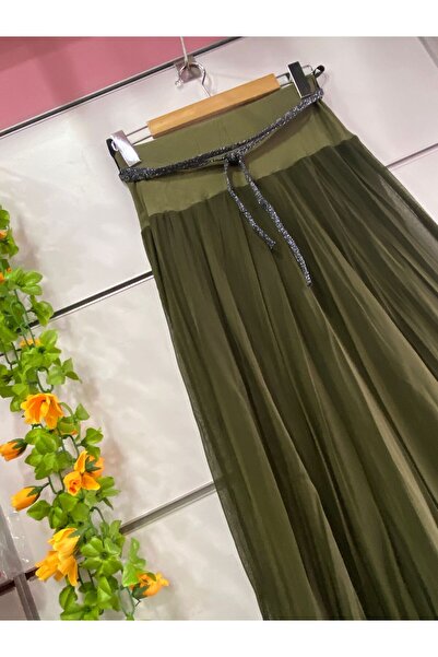 edu collection Chiffon Bell Skirt with Khaki Lining