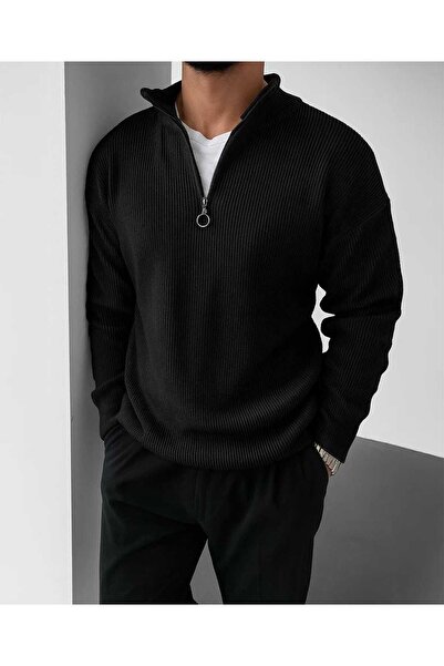 WE AND ME Men's Slim Fit Slim Fit Half Zip Mock Neck Knitwear Sweater