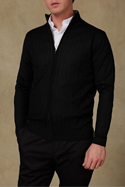 Abbate Сетка Трикотажна тканина Вовняна Сучасний крій Чорний Стоячий комір Чоловічий Візерунковий трикотаж