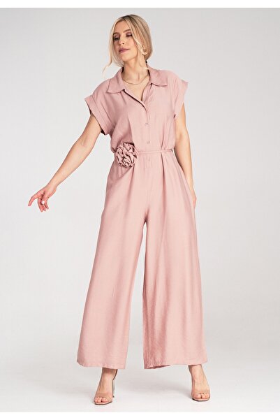 Figl Loose-fitting jumpsuit - Short sleeve jumpsuit - Pink M1177 Universal