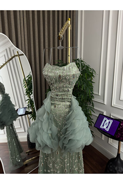 ADORA فستان سهره كلفه تل تطريز خرز وجاكيت اورجنزا ليزر (يرجى اختيار القياس بع...