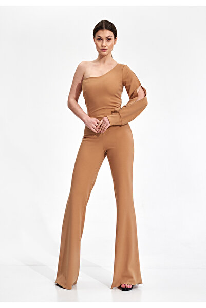 Figl Salopetă elegantă cu un singur umăr - salopetă de mireasă - bej M870 mărimea XL