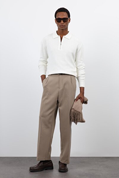 Antioch Ecru Zippered Men's Knit Sweater