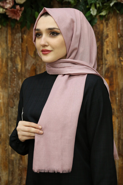 Feiza Collection Pamuklu Simli Şal - Pudra
