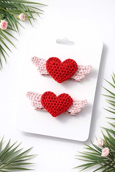 Hand Mother's Since 2024 Angel Heart 2-Piece Handmade Clip 100% Cotton Antiallergic Hair Accessory Buckle