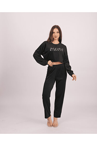 Clyfora Meow Velvet Crop Pajama Set