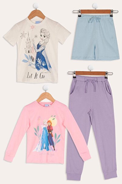 FOR YOU MODA 4-teiliges Set aus T-Shirt, Shorts und Hose mit Frozen-Print in Puderfarben