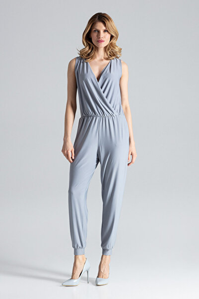 Figl Elegant women's jumpsuit with a neckline in gray color M193 size L