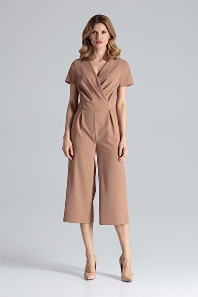 Figl Jumpsuit with wide trousers and short sleeves, brown M664, size S