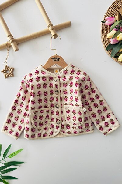 Minigimin Cicileri My Little One's Cicileri Floral Patterned Girl's Cotton Quilted Cardigan - Mürdum