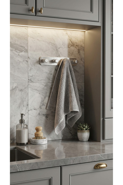 URASDESIGN 4'lü Premium Gümüş Alüminyum Banyo Mutfak Havlu Bornoz Askısı Yapı...