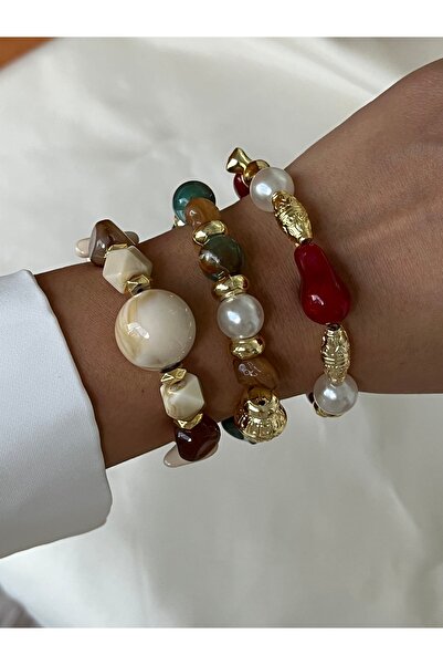 Twinssis Accessories Elastic Natural Stone Look Colored Acrylic Bracelet