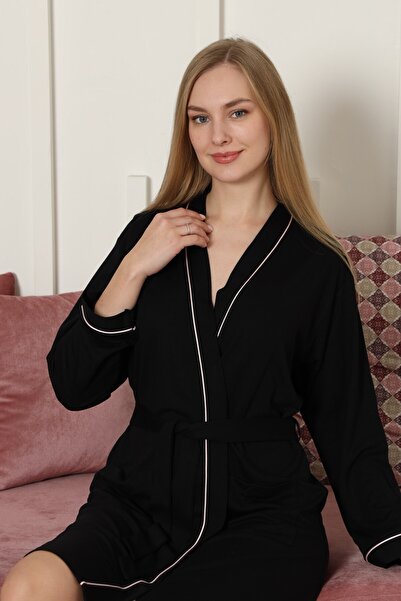 Espuar Women's 865 Piped Combed Cotton Dressing Gown