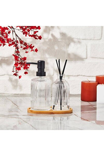 Coş Ev Mutfak حامل صابون سائل CAM مع زجاجة معطر للغرفة وحامل خشبي