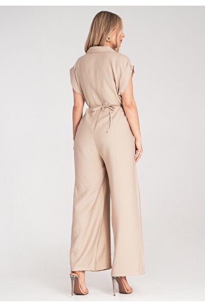 Figl Loose-fitting jumpsuit - Short sleeve jumpsuit - Beige M1177 Universal