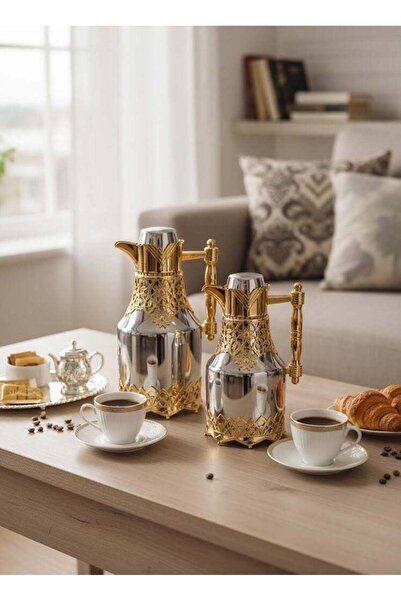 Gazella 2-Piece Tea/Coffee Flask Set 0.6L & 1.0L Silver/Gold