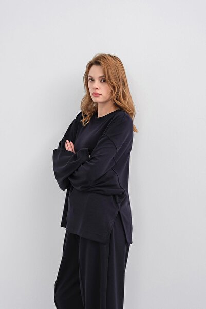 Basicpark Dark Navy Blue Women's Soft Textured Premium Modal Fabric Top and Bottom Set