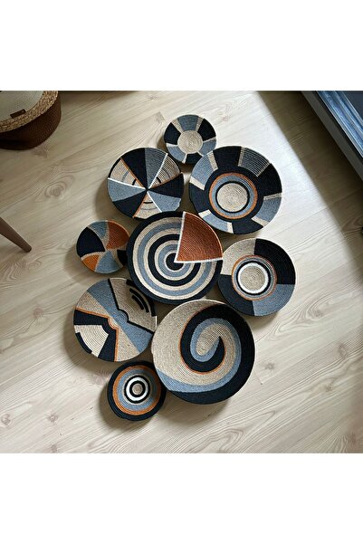 FulsaHome Bohem Hasır El Yapımı Afrikan Duvar Tabağı Seti 9'lu , Duvar Dekoru...