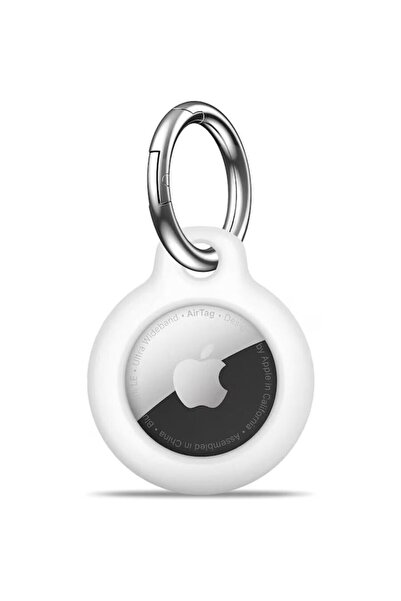OEM AirTag TPU case with stainless steel metal ring, scratch-resistant, for keys, bags, white