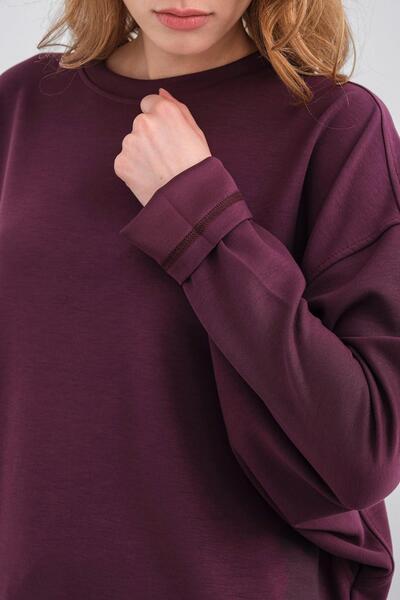 Basicpark Plum Women's Soft Textured Premium Modal Fabric Top and Bottom Set