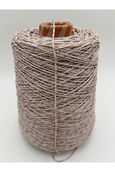kumasfabrik (500Gr) Sequin Cotton Hand Knitting Yarn/Sequin Yarn/Color-Beige