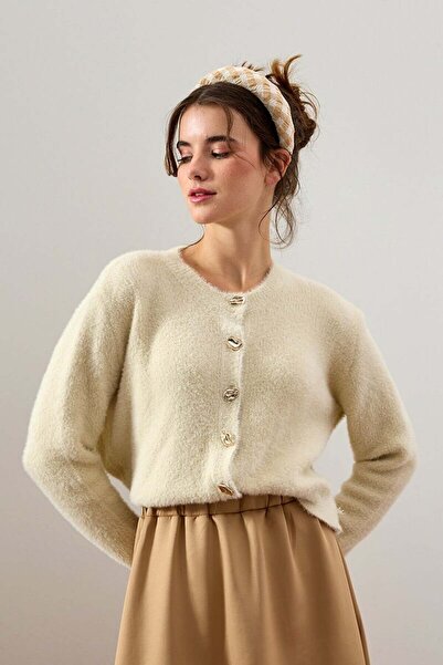 Ceylan Otantik Κρεμ βελούδινη ζακέτα