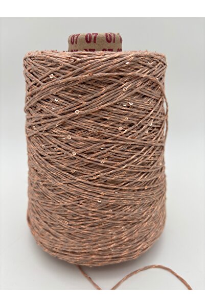 kumasfabrik (500Gr) Sequin Cotton Hand Knitting Yarn/Sequin Yarn/Color-Milk Coffee