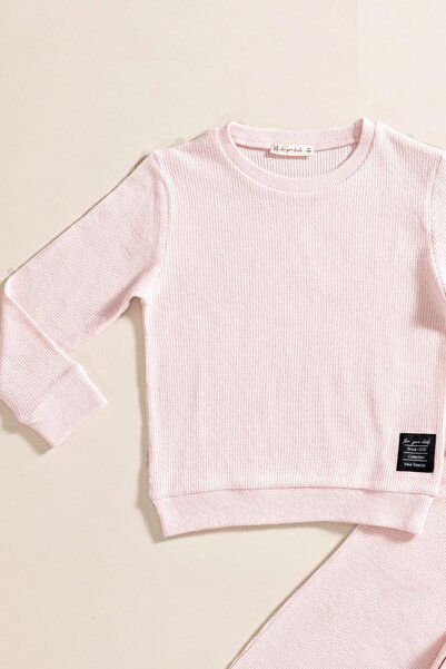 FOR YOU MODA 2-teiliges rosa Baumwoll-Waffel-Jogginghosen-Set