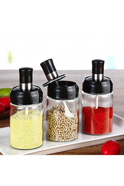 genric Glass spice jar set with lid and spoon, 3 pieces, 250ml capacity 00055