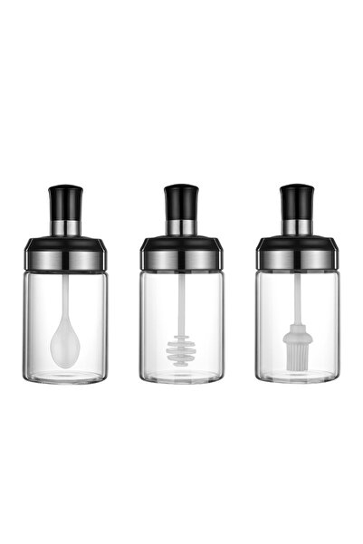 genric Glass spice jar set with lid and spoon, 3 pieces, 250ml capacity 00055
