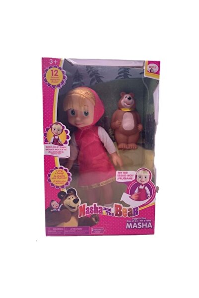 OEM Masha and the Bear doll set - Masha with pink hood and the Bear, plastic