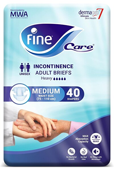 Fine Care Adult Incontinence Diaper Briefs, Medium Size 75 – 110cm, 40 Diapers