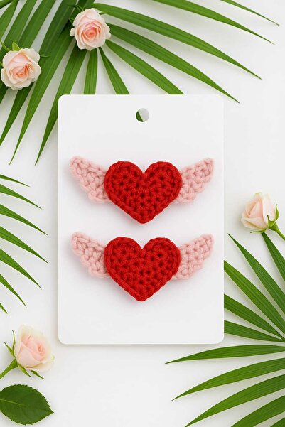 Hand Mother's Since 2024 Angel Heart 2-Piece Handmade Clip 100% Cotton Antiallergic Hair Accessory Buckle