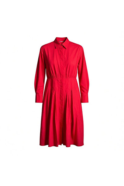 Eight Fashion Women's Red Long Sleeve Midi Shirt Dress