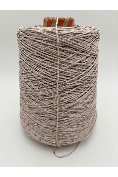 kumasfabrik (500Gr) Sequin Cotton Hand Knitting Yarn/Sequin Yarn/Color-Beige