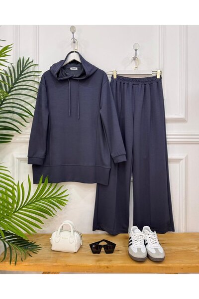 onix Style modal kapşonlu pantolonlu tesettür ikili takım Takım füme