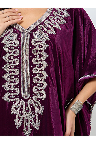 Maxim Creation By Styli Purple Velvet Look Embellished Jalabiya