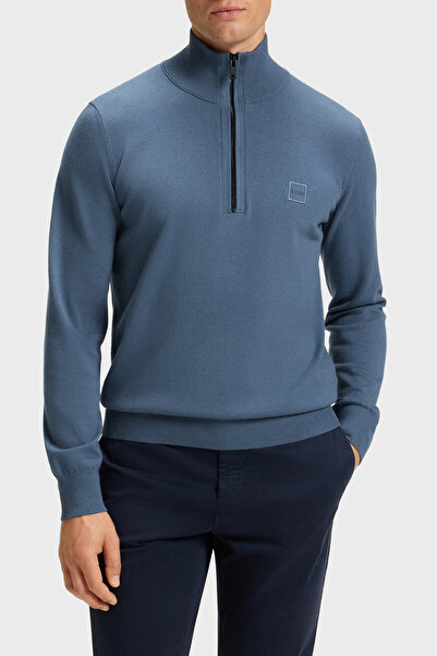 BOSS Pamuk ve Kaşmir Karışımlı Regular Fit Yarım Fermuarlı Dik Yaka Kazak Erkek KAZAK 50527585 495