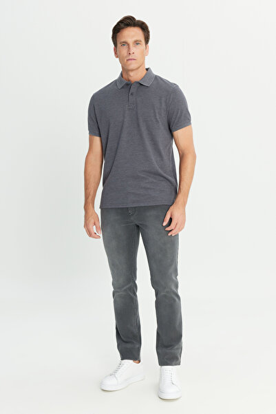 ALTINYILDIZ CLASSICS Men's Anthracite Cotton Slim Fit Slim Fit Polo Neck T-Shirt