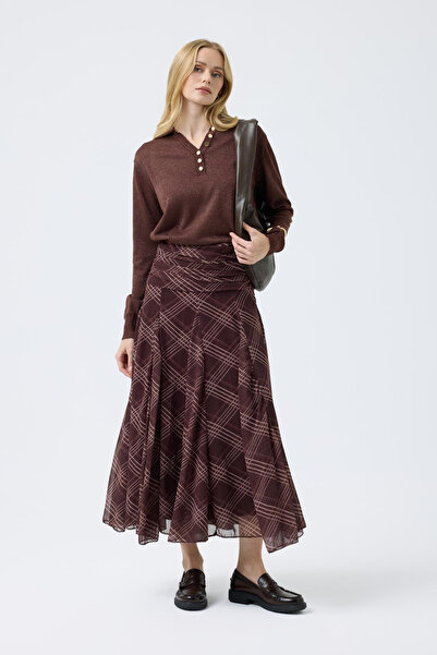 My Blog Coffee-Beige Shawl Patterned Skirt - 251101