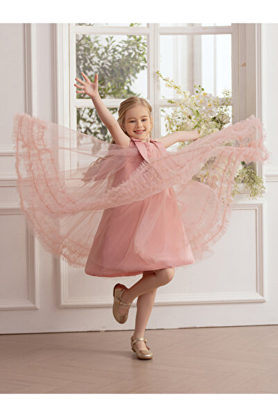 Take Two By Styli Girls Bow Tie Ruffle Hem Mesh Party Dress