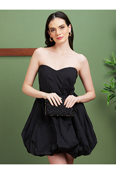 Globus By Styli Sweetheart Bandeau Neck Balloon Hem Mini Dress